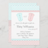 ベビーのロンパースのスーツの性はパーティの招待状を明らかにします 招待状 (正面/裏面)