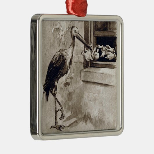 ベビーのヴィンテージを渡しているこうのとり メタルオーナメント (右)