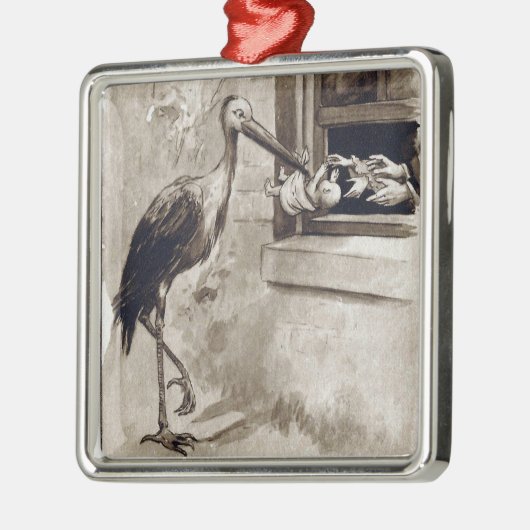 ベビーのヴィンテージを渡しているこうのとり メタルオーナメント (左)