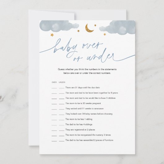 ベビーの上または下のキラキラ星の赤ちゃんシャワーゲーム 招待状 (正面)