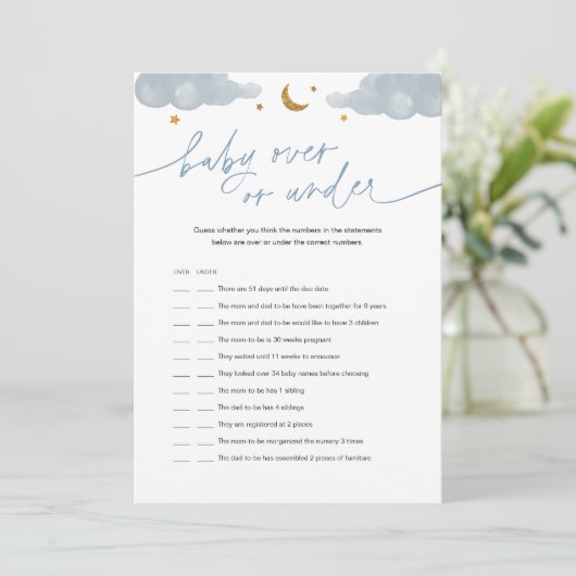 ベビーの上または下のキラキラ星の赤ちゃんシャワーゲーム 招待状 (スタンド正面)