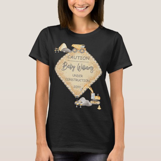 ベビーの下に建築ダンプトラック男の子ベイビーシャワー Tシャツ (正面)