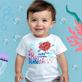 ベビーの下の海パーソナライズされた名水色 ベビーTシャツ