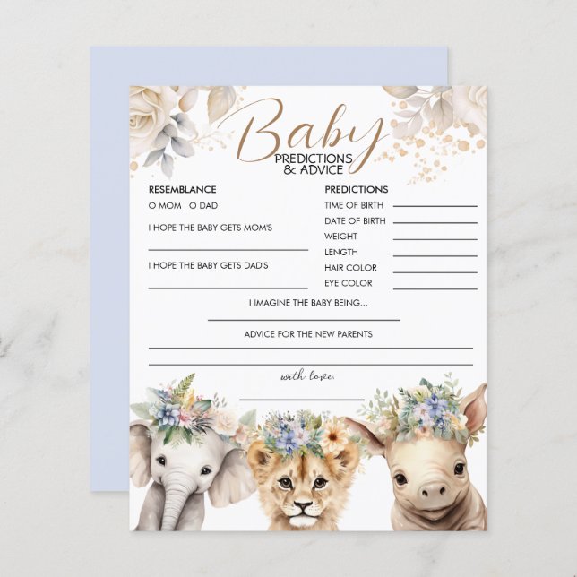 ベビーの予測とアドバイスボーイサファリベイビーシャワー (正面/裏面)
