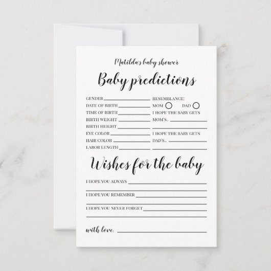 ベビーの予測とウィッシュ赤ちゃんシャワーのゲーム カード (正面)