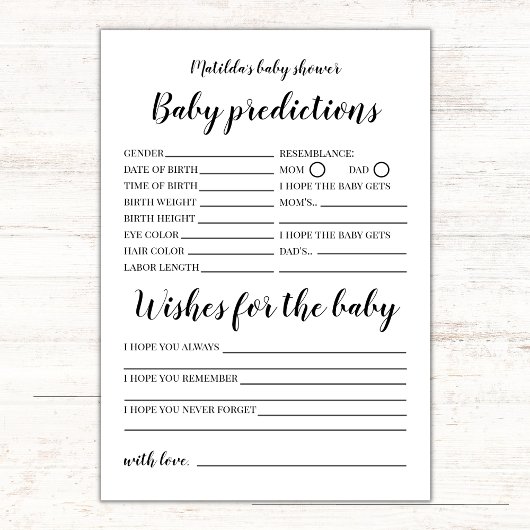 ベビーの予測とウィッシュ赤ちゃんシャワーのゲーム カード
