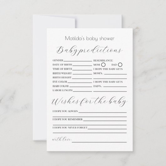 ベビーの予測とウィッシュ赤ちゃんシャワーのゲーム カード (正面)