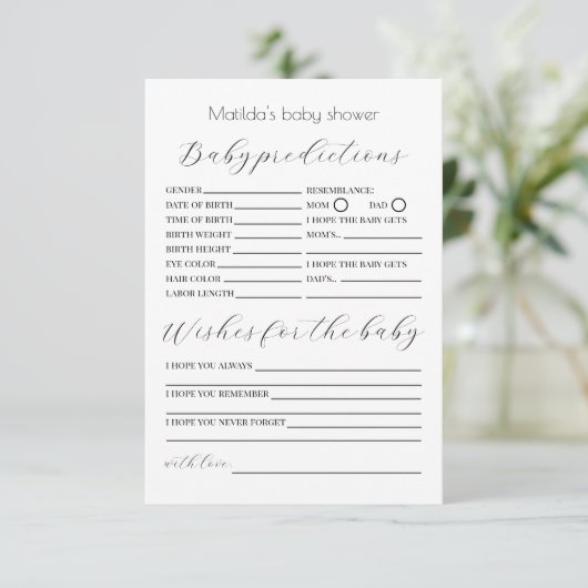 ベビーの予測とウィッシュ赤ちゃんシャワーのゲーム カード (スタンド正面)