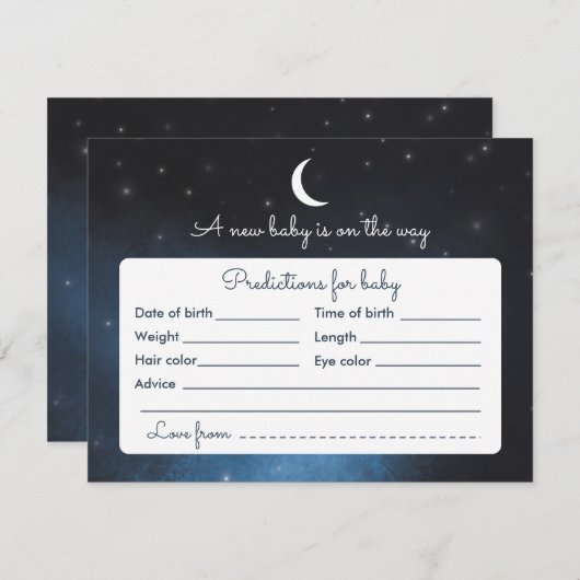 ベビーの予言の星明かりの夜ベビーシャワーのゲームカード 招待状 (正面/裏面)