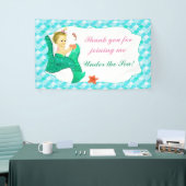 ベビーの人魚はピンクのティール（緑がかった色）の旗の後につきます 横断幕 (トレードショー)