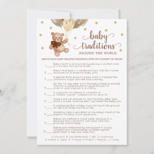 ベビーの伝統ゲーム赤ちゃんシャワーテディベアカード 招待状 (正面)
