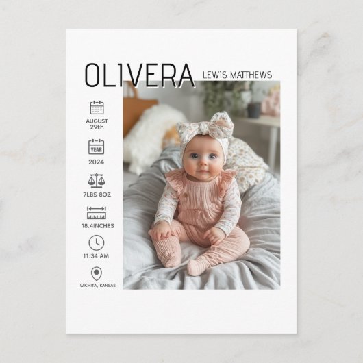 ベビーの写真と統計 案内ポストカード (正面)