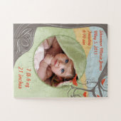 ベビーの写真と誕生統計フォレストツリーバード ジグソーパズル (横)