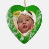 ベビーの写真の名前の誕生日の雪片のクリスマス セラミックオーナメント (右)