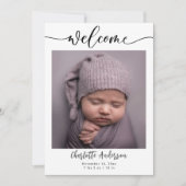 ベビーの写真エレガント名スクリプトの誕生発表 案内状 (正面)