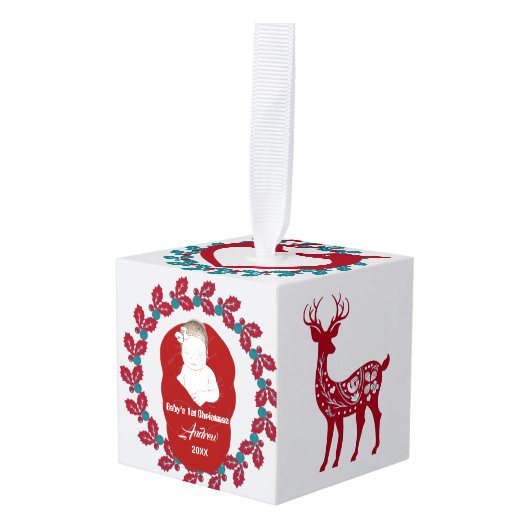 ベビーの写真スカンジナビアの北欧クリスマス キューブオーナメント (正面アングル)