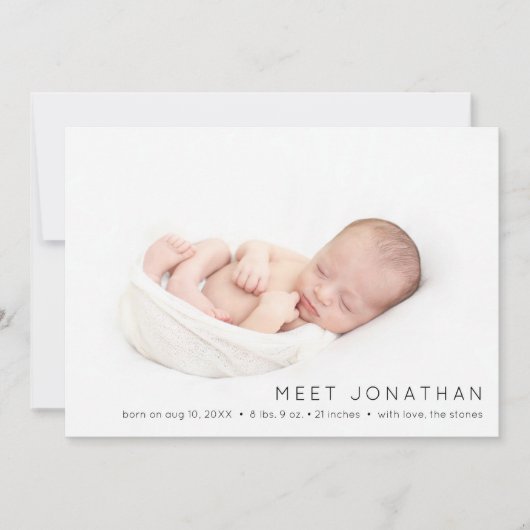 ベビーの写真モダン名Birth Announcement Card サンキューカード (正面)