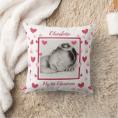 ベビーの写真、初めてのクリスマス、名前、ハート クッション (ブランケット)