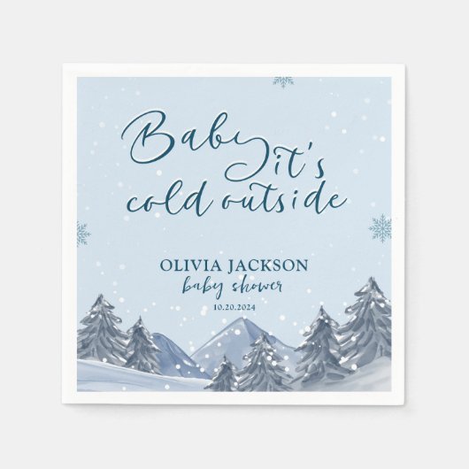 ベビーの冬の外の冷たいスノーフレークの赤ちゃんシャワー スタンダードカクテルナプキン (正面)