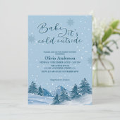 ベビーの冬の外の冷たいスノーフレークの赤ちゃんシャワー 招待状 (スタンド正面)
