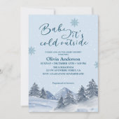 ベビーの冬の外の冷たいスノーフレークの赤ちゃんシャワー 招待状 (正面)
