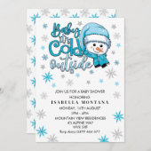 ベビーの冬の外の寒い赤ちゃんシャワー 招待状 (正面/裏面)