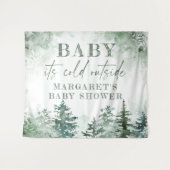 ベビーの冬の森の外の冷たい歓迎 タペストリー (正面(横))
