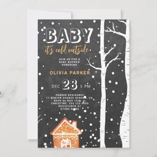 ベビーの冬の森の外の冷たい赤ちゃんシャワー 招待状 (正面)