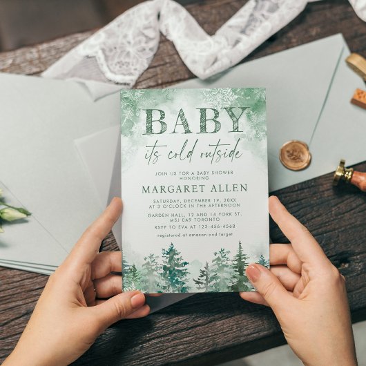 ベビーの冬の森の外の冷たい赤ちゃんシャワー 招待状