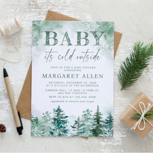 ベビーの冬の森の外の冷たい赤ちゃんシャワー 招待状