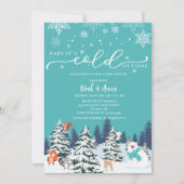 ベビーの冬の森の外の冷たい赤ちゃんシャワー 招待状 (正面)