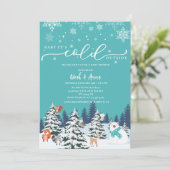 ベビーの冬の森の外の冷たい赤ちゃんシャワー 招待状 (スタンド正面)