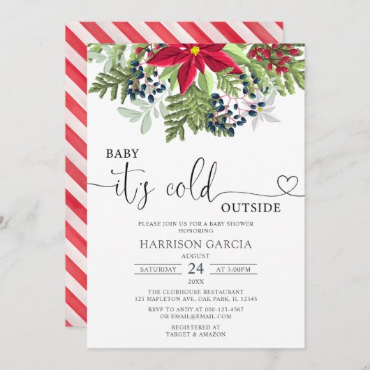 ベビーの冬の赤ちゃんシャワー外で寒さ 招待状 (正面/裏面)