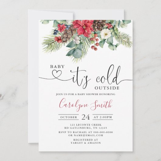 ベビーの冬の赤ちゃんシャワー外で寒さ 招待状 (正面)
