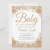 ベビーの冬の雪片ベビーシャワーの外での寒さ 招待状 (正面)