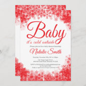 ベビーの冬の雪片ベビーシャワーの外での寒さ 招待状 (正面/裏面)