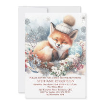 ベビーの冷たい外のかわいいキツネ雪の森