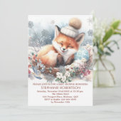 ベビーの冷たい外のかわいいキツネ雪の森 招待状 (スタンド正面)