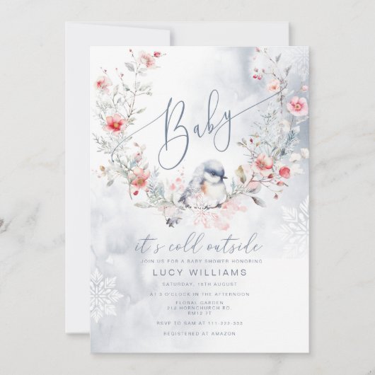 ベビーの冷たい外のほこりっぽい青い赤ちゃんシャワー 招待状 (正面)