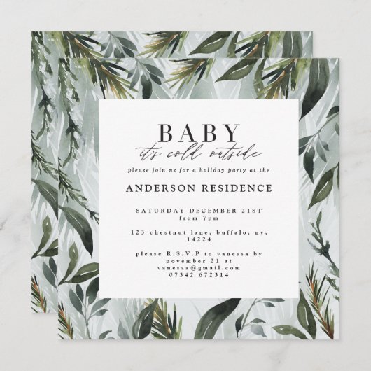ベビーの冷たい外の休日のパーティーの招待。 案内状 (正面/裏面)