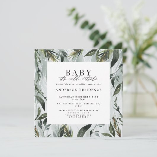 ベビーの冷たい外の休日のパーティーの招待。 案内状 (スタンド正面)