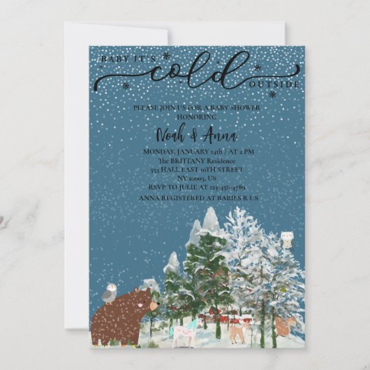 ベビーの冷たい外の北半球の冬の赤ちゃんシャワー 招待状 (正面)