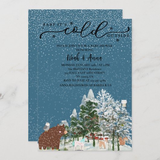 ベビーの冷たい外の北半球の冬の赤ちゃんシャワー 招待状 (正面/裏面)