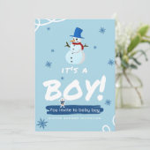 ベビーの冷たい外の白い青い男の子のモダンシャワー 招待状 (スタンド正面)