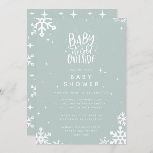ベビーの冷たい外の赤ちゃんシャワー招待 セーブザデート (正面/裏面)