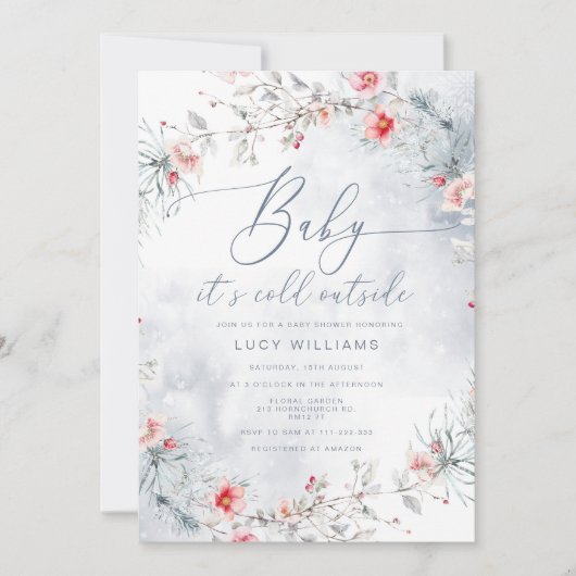 ベビーの冷たい外エレガント霜の赤ちゃんシャワー 招待状 (正面)