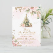 ベビーの冷たい外ピンクのクリスマスベビーシャワー 招待状 (スタンド正面)