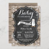 ベビーの冷たい外ペンギン赤ちゃんシャワー 招待状 (正面/裏面)