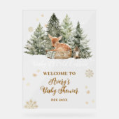 ベビーの冷たい外素朴鹿の冬の赤ちゃんシャワー アクリルサイン (正面)