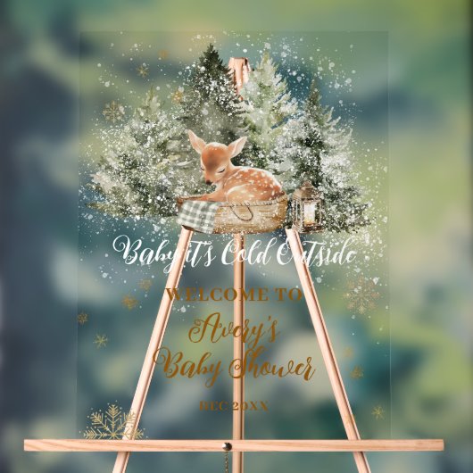 ベビーの冷たい外素朴鹿の冬の赤ちゃんシャワー アクリルサイン (ニュートラル)